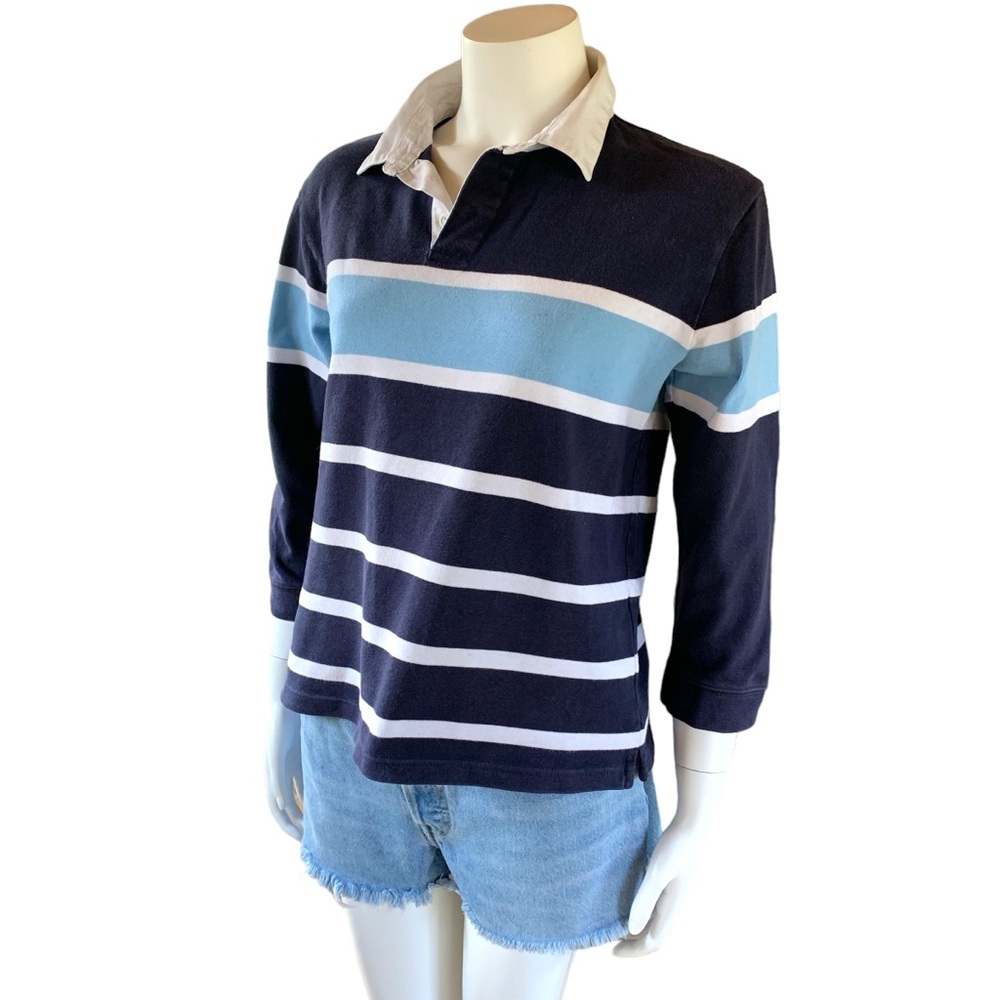 Cherokee Blue White Rugby Shirt Boys Large Cotton Athletic Prep